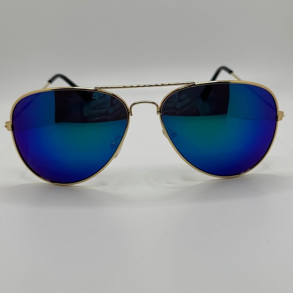 Stylish Blue Aviator Sunglasses with Gold Rims